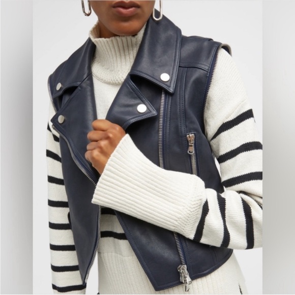 Veronica Beard Jylan Leather Moto Jacket Size 4/Small - Dark blue/grey - Picture 11 of 11